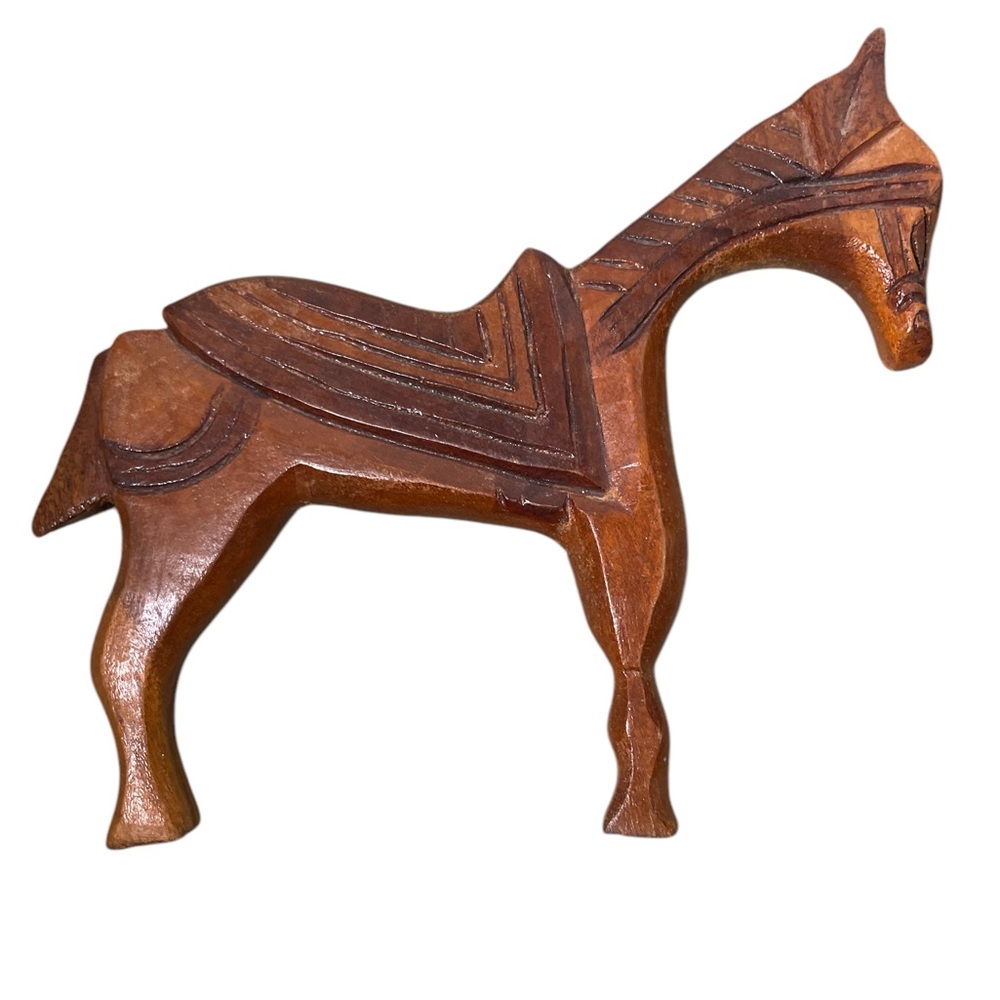 Handcrafted Brown Wooden Horse Sculpture